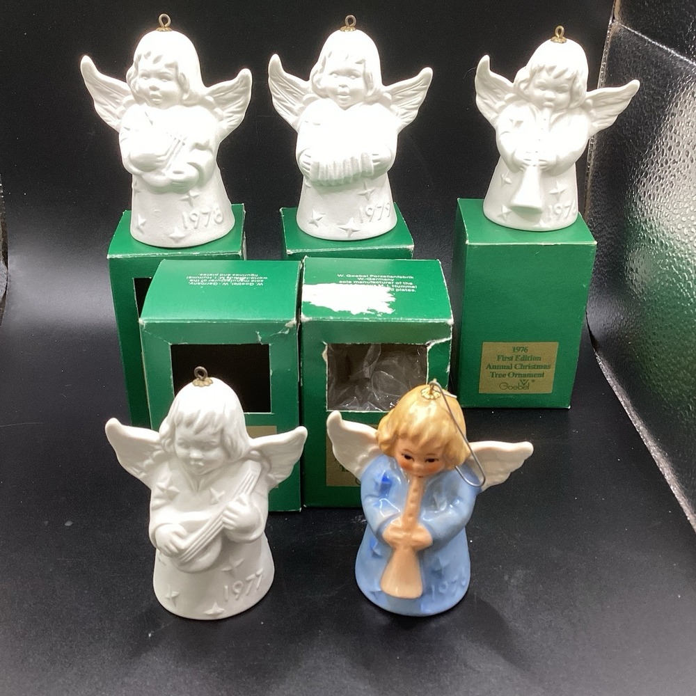 Lot Of 5 Vintage GOEBEL Angel Bell 1976-1980 Annual Christmas‎ Tree Ornaments